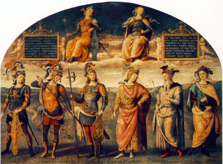 Стойкость с умеренностью и шесть античных героев, 1497 - Пьетро Перуджино
