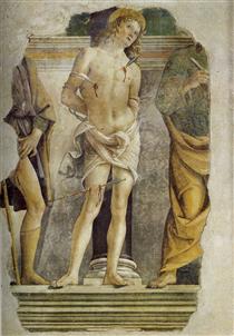 São Sebastião e partes das imagens de São Roque e São Pedro - Pietro Perugino