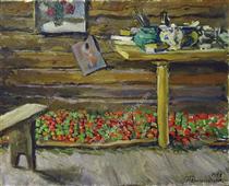 A workshop. Tomatoes on the bench. - Piotr Kontchalovski