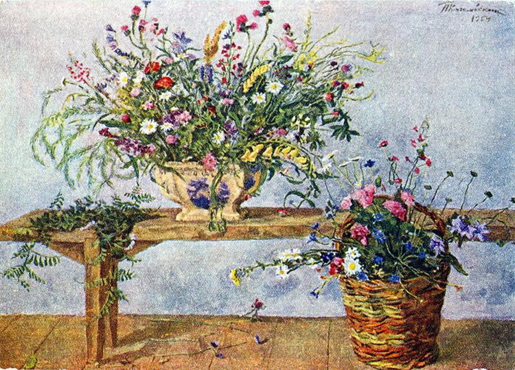 Натюрморт. Цветы на скамейке., 1954 - Пётр Кончаловский