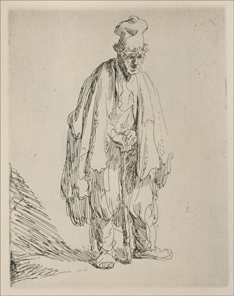 Жебрак, що стоїть спершись на костур, 1632 - Рембрандт