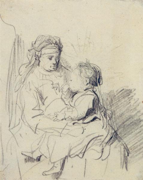 Годувальниця із дитям, c.1635 - Рембрандт