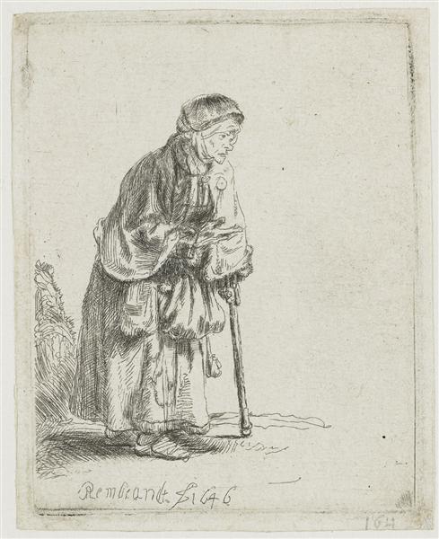 Beggar woman leaning on a stick, 1646 - Rembrandt van Rijn