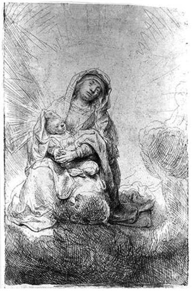 Madonna and Child in the Clouds, 1641 - Rembrandt van Rijn