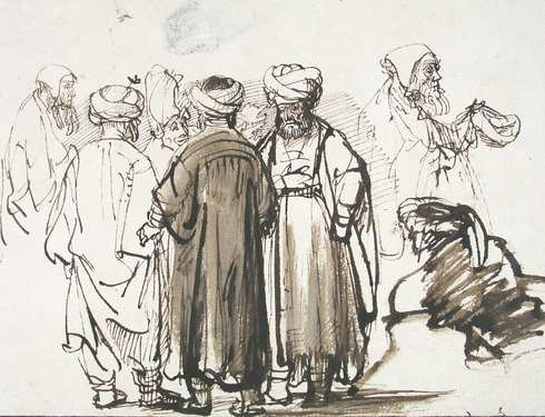 Men in oriental dress and two studies of a beggar in the half figure, c.1640 - 1645 - Rembrandt van Rijn