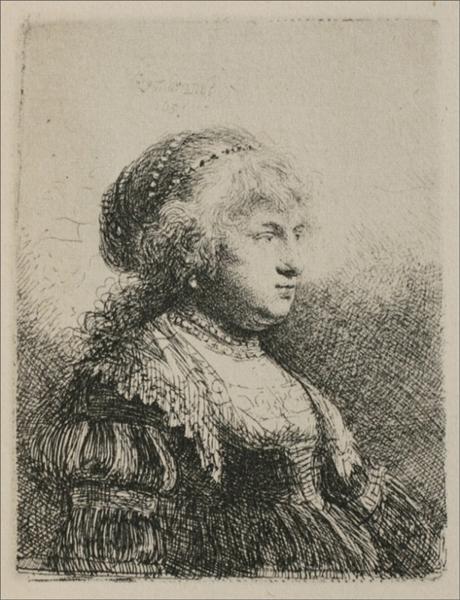 Rembrandt`s Wife with Pearls in her Hair, 1634 - Рембрандт