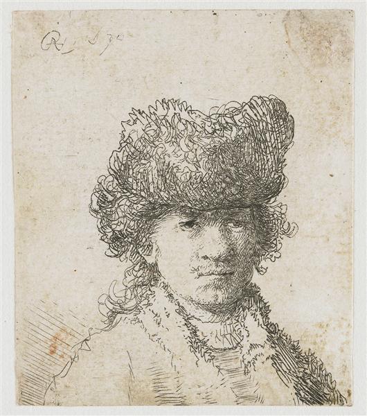 Self-portrait in a fur cap bust, 1630 - Рембрандт