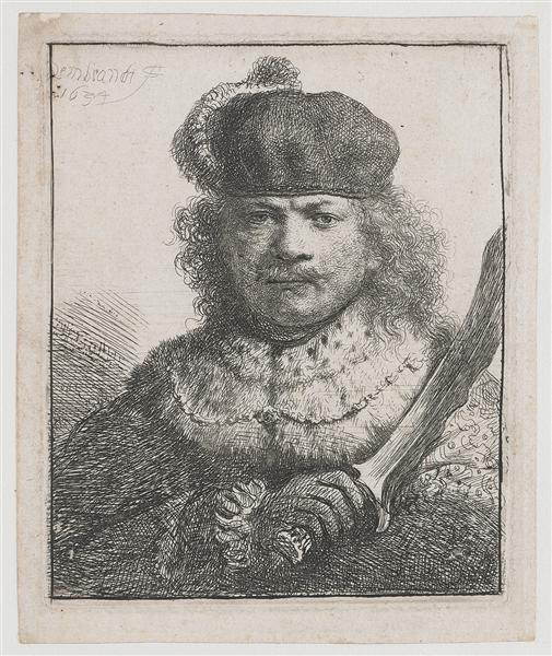 Self-portrait with raised sabre, 1634 - Rembrandt van Rijn