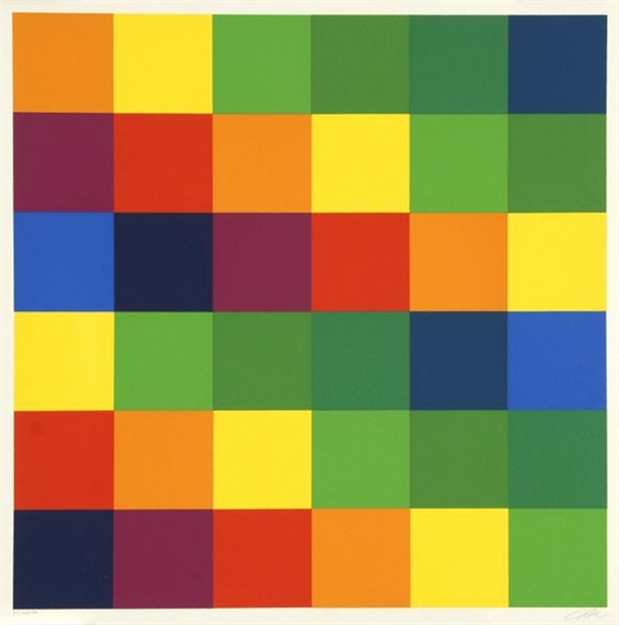 Sechs systematische Farbreihen mit blaugrünen und violetten Akzenten, 1967 - Richard Paul Lohse