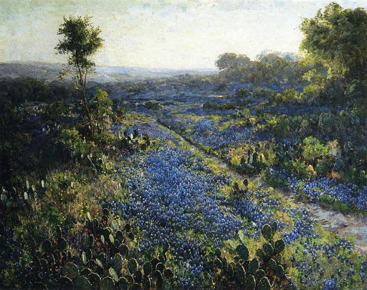 Field of Texas Bluebonnets and Prickly Pear Cacti - Роберт Джулиан Ондердонк