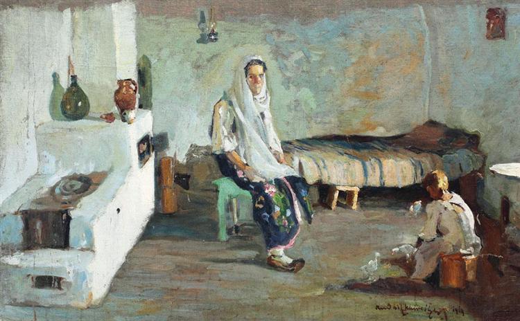 Peasant House Interior, 1919 - Рудольф Швейцер-Кумпана