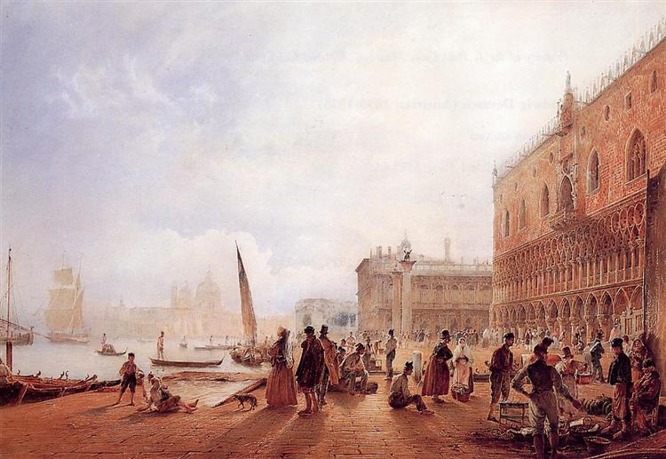Figures on the Riva degli Schiavone, 1840 - Рудольф фон Альт