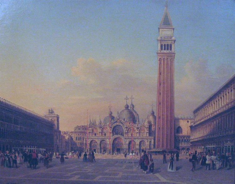 St. Mark's Square in Venice with Austrian military, c.1860 - Рудольф фон Альт