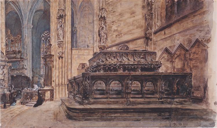 The tomb of Emperor Frederick III in the Stephansdom in Vienna, 1895 - Рудольф фон Альт