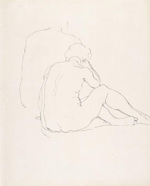 Female nude, seated on floor, back view, 1930 - Руперт Банні