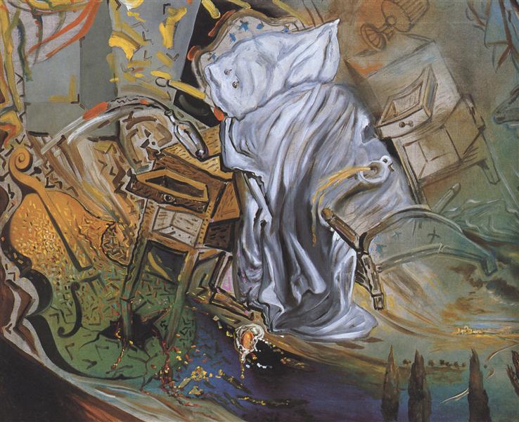 Bed and Two Bedside Tables Ferociously Attacking a Cello (Final Stage), 1983 - Salvador Dalí