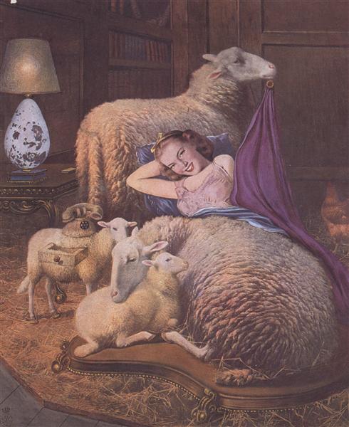 Reclining girl in sheep, 1942 - Salvador Dali