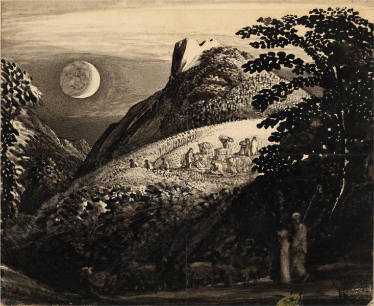 The Harvest Moon. Drawing for ‘A Pastoral Scene’  1832 - Samuel Palmer
