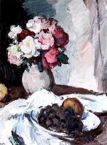 Roses in a Grey Jar - Samuel Peploe