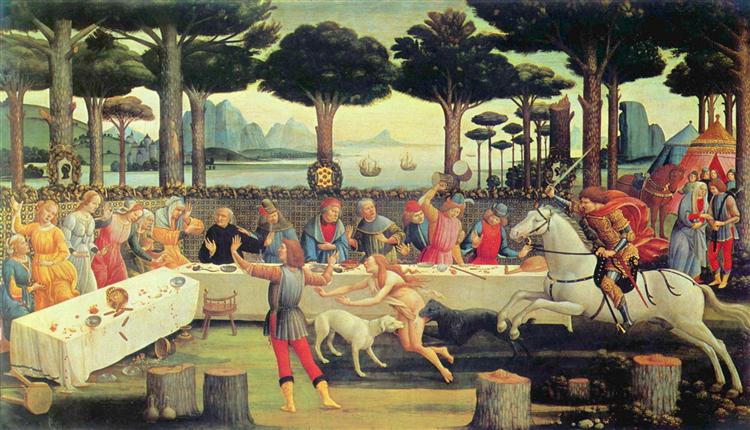 The Story of Nastagio Degli Onesti - The Banquet in the Pine Forest, 1483 - Sandro Botticelli