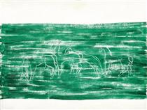 Horses in a Green Landscape - Sanyu