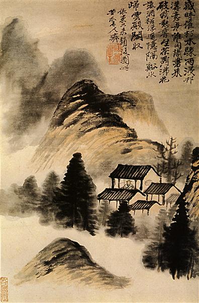 The Hermit lodge in the middle of the table, 1656 - 1707 - Shi Tao