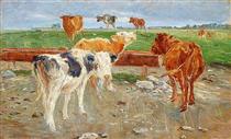 Cows near the well at Gammelgaard, Saltholm - Theodor Philipsen