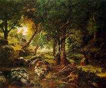 Forest landscape Sun - Théodore Rousseau