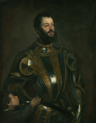 Portrait of Alfonso d`Avalos , in Armor with a Page, c.1533 - Тициан