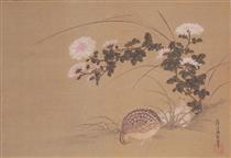 Quail and Chrysanthemums - Tosa Mitsuoki