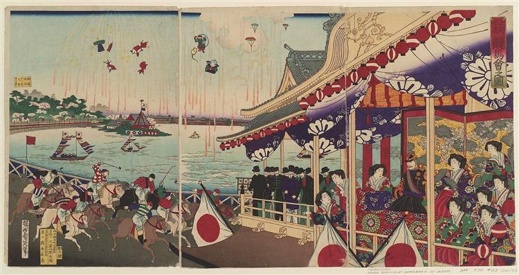 Illustration of Horse Racing at Shinobazu in Ueno, 1885 - Toyohara Chikanobu