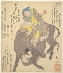 Chinese Sage Reading While Riding on a Buffalo - Hokkei