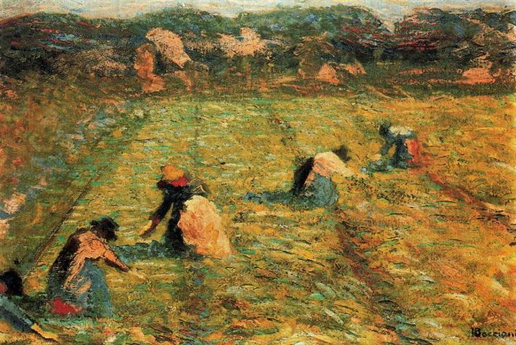 Farmers at work (Risaiole), 1908 - Умберто Боччоні
