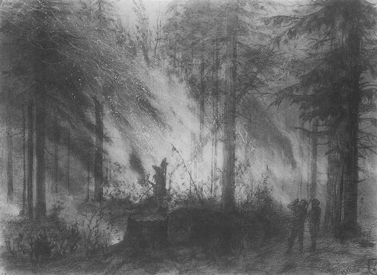 Пожар в сухой кобре, 1870 - Василий Поленов