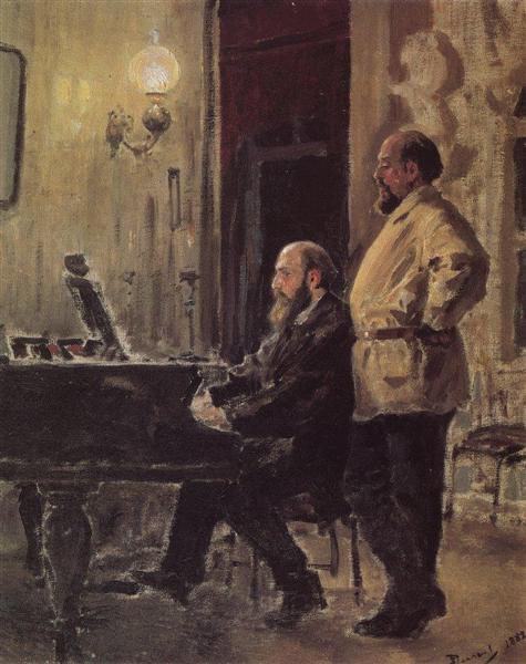 S. I. Mamontov, P. A. Spiro, at the piano, 1882 - Василь Полєнов