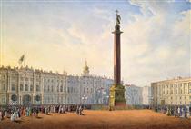 View of Palace Square and Winter Palace in St. Petersburg - Vasily Sadovnikov