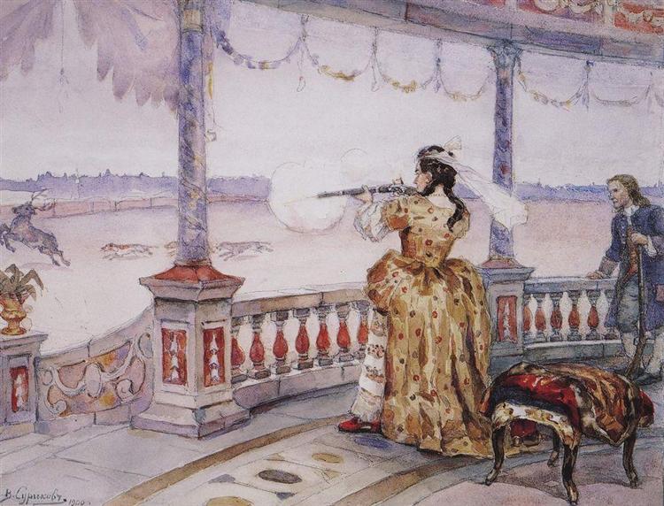 Empress Anna Ioannovna in Peterhof Temple shoots deer, 1900 - Vasily Surikov
