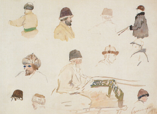 Male heads with winter caps, 1887 - Vasily Surikov