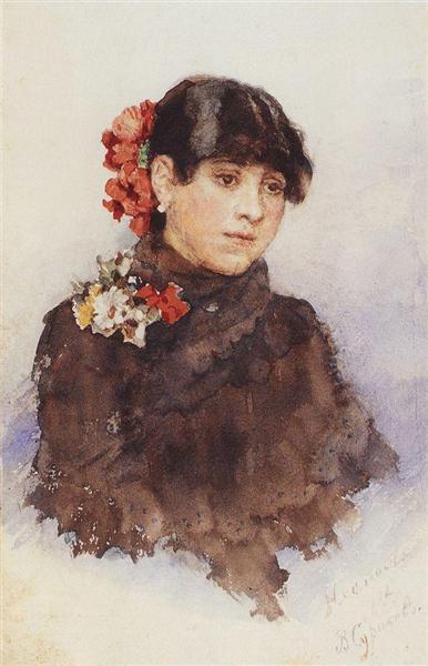 Неаполитанская девушка с цветами в волосах, c.1884 - Василий Суриков
