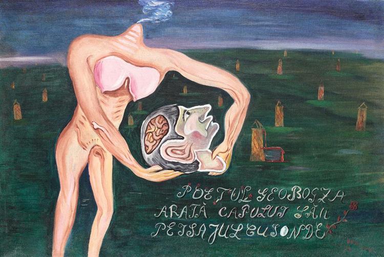 The Poet Geo Bogza Shows His Head to the Landscape with Drills, 1929 - Victor Brauner