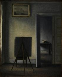 Interior with the Artist's Easel - Vilhelm Hammershoi