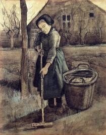 A Girl Raking - Vincent van Gogh