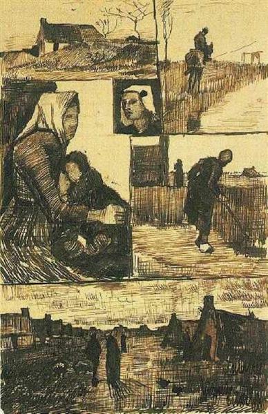 A Sheet with Sketches, 1883 - Vincent van Gogh