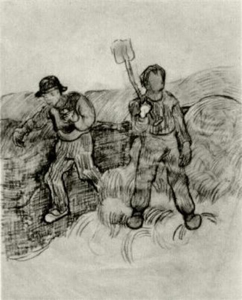 A Sower and a Man with a Spade, 1890 - 梵谷