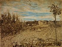 Cottages with a Woman Working in the Foreground - Vincent van Gogh