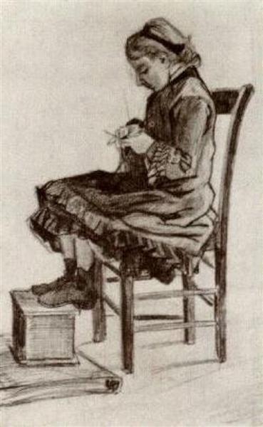 Girl Sitting, Knitting, 1882 - 梵谷