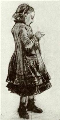 Girl Standing, Knitting - Винсент Ван Гог