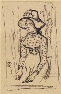 Girl with Straw Hat, Sitting in the Wheat - Винсент Ван Гог