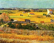 Harvest at La Crau, with Montmajour in the Background - 梵谷