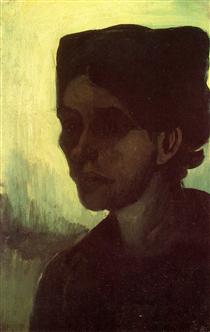 Head of a Young Peasant Woman with Dark Cap - 梵谷